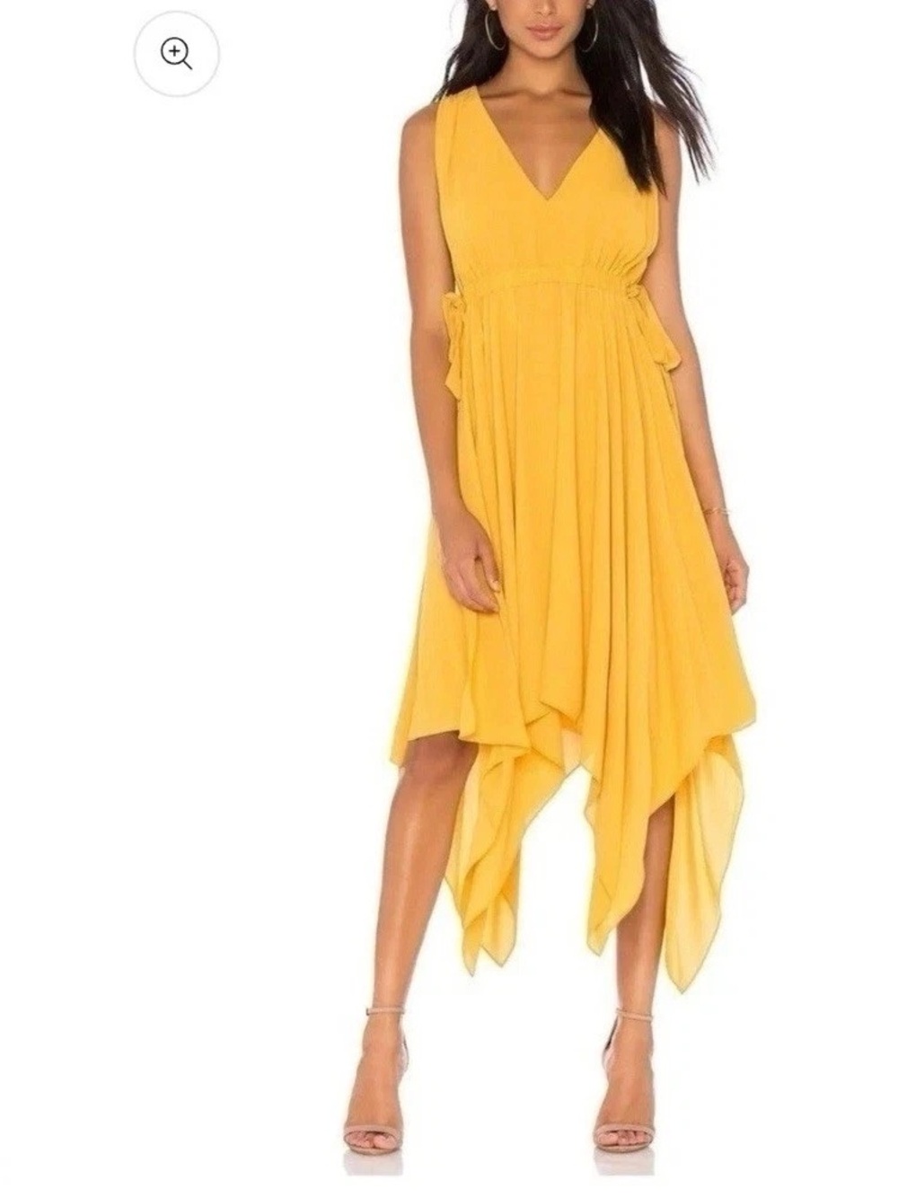 BCBGMaxAzria Yellow V-Neck Handkerchief Hem Dress